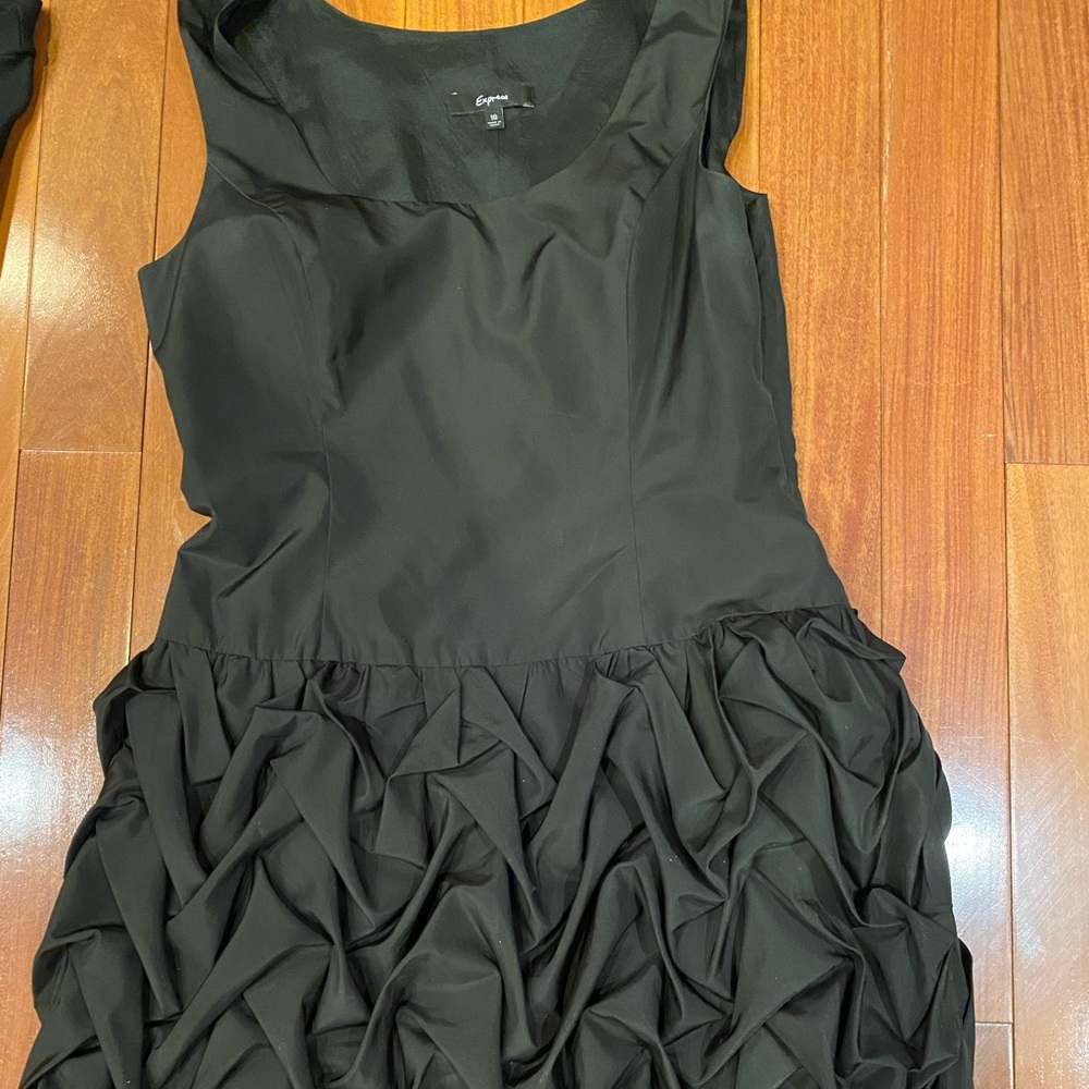 Black dress with scrunched design on bottom